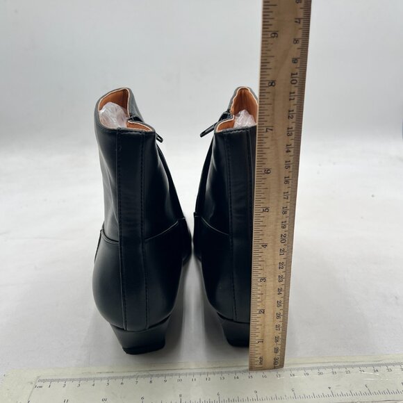 Black Square Toe Ankle Booties Comfy Chunky Low Heel Short Boot Side Zipper Shoe - Picture 5 of 8